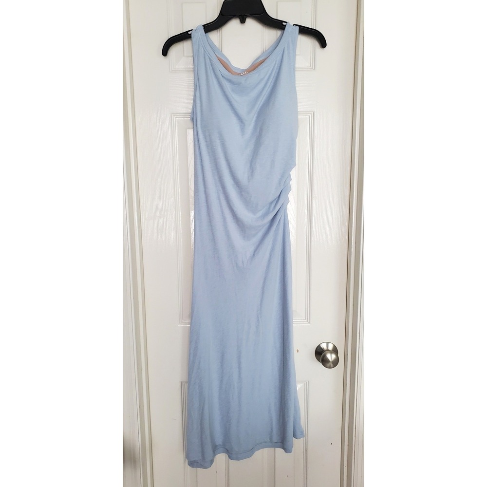 OGL Move Midi Dress Light Blue Ruched Side Sleeveless Casual Summer Medium